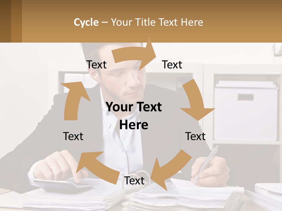 A Man Sitting At A Desk Writing On A Piece Of Paper PowerPoint Template