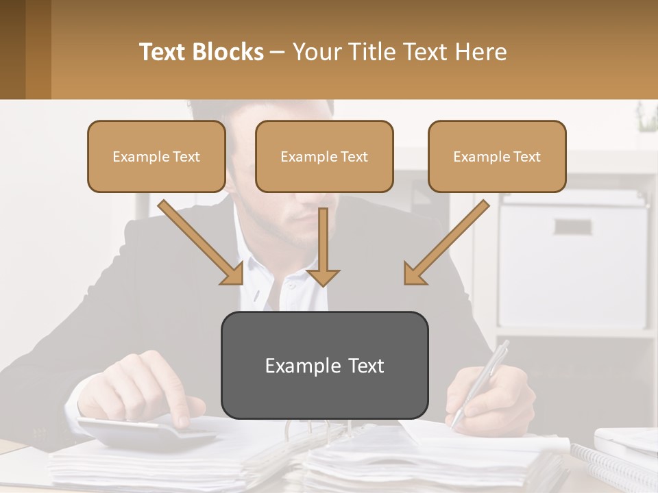 A Man Sitting At A Desk Writing On A Piece Of Paper PowerPoint Template