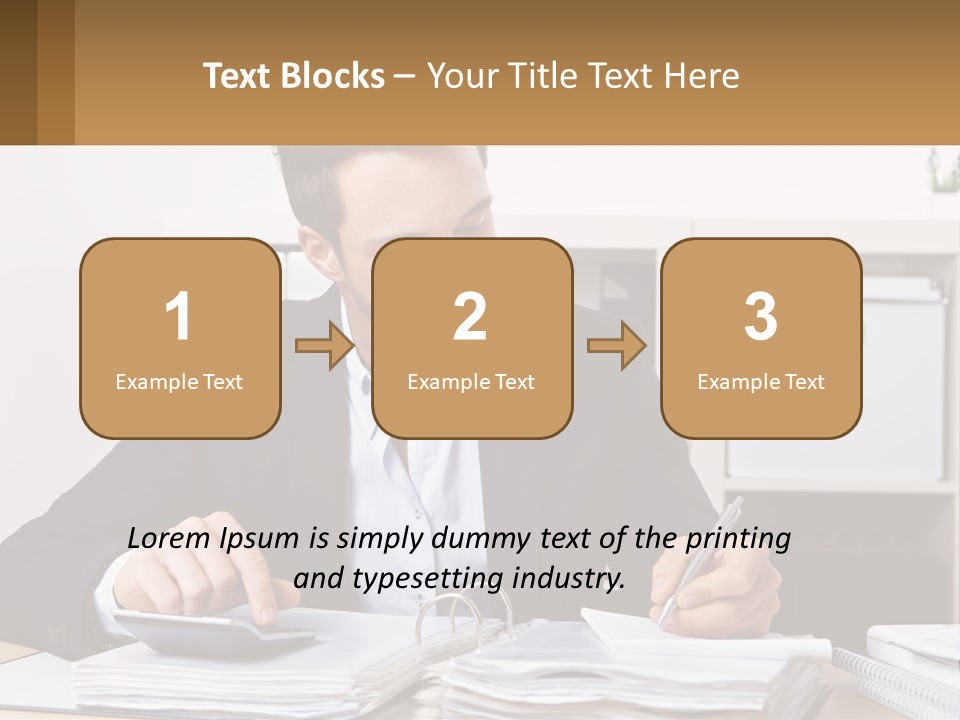 A Man Sitting At A Desk Writing On A Piece Of Paper PowerPoint Template