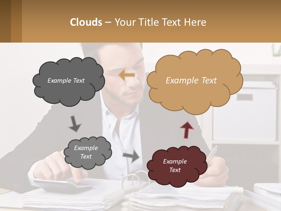 A Man Sitting At A Desk Writing On A Piece Of Paper PowerPoint Template
