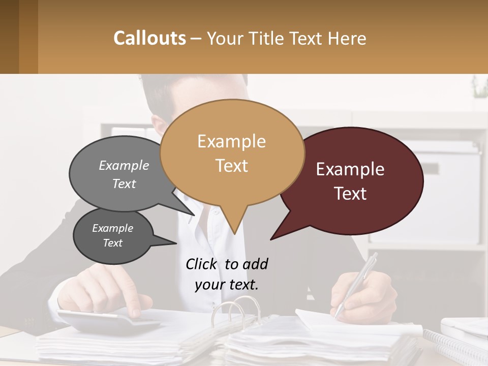 A Man Sitting At A Desk Writing On A Piece Of Paper PowerPoint Template