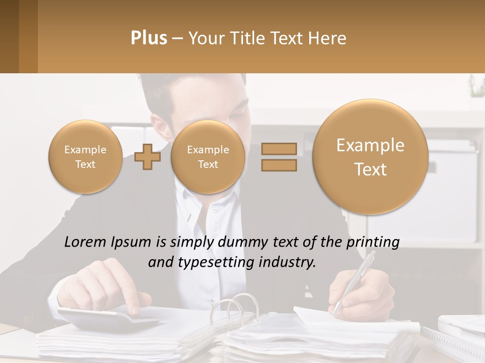 A Man Sitting At A Desk Writing On A Piece Of Paper PowerPoint Template