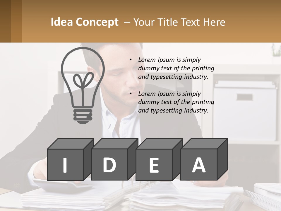 A Man Sitting At A Desk Writing On A Piece Of Paper PowerPoint Template