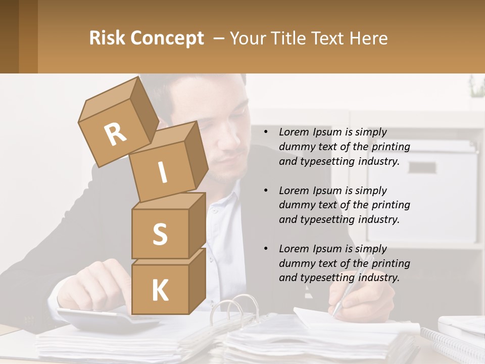 A Man Sitting At A Desk Writing On A Piece Of Paper PowerPoint Template