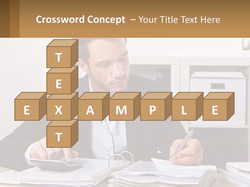 A Man Sitting At A Desk Writing On A Piece Of Paper PowerPoint Template