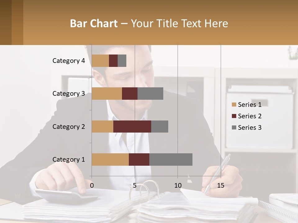 A Man Sitting At A Desk Writing On A Piece Of Paper PowerPoint Template