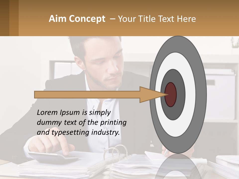 A Man Sitting At A Desk Writing On A Piece Of Paper PowerPoint Template