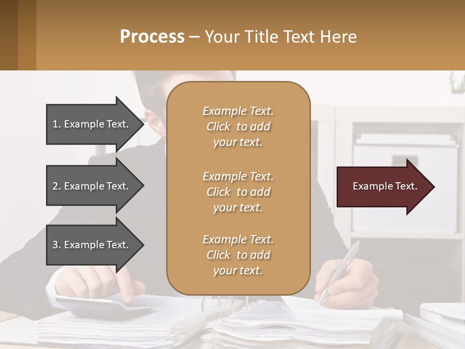 A Man Sitting At A Desk Writing On A Piece Of Paper PowerPoint Template
