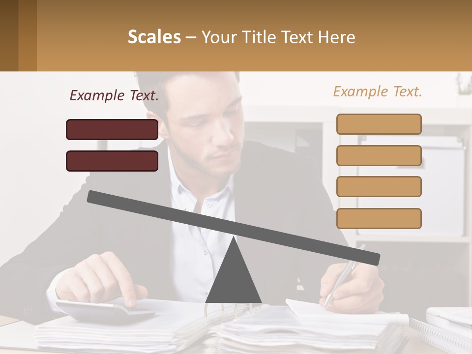 A Man Sitting At A Desk Writing On A Piece Of Paper PowerPoint Template