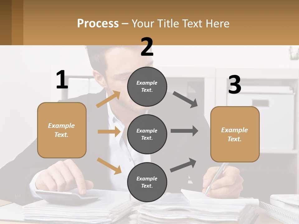 A Man Sitting At A Desk Writing On A Piece Of Paper PowerPoint Template