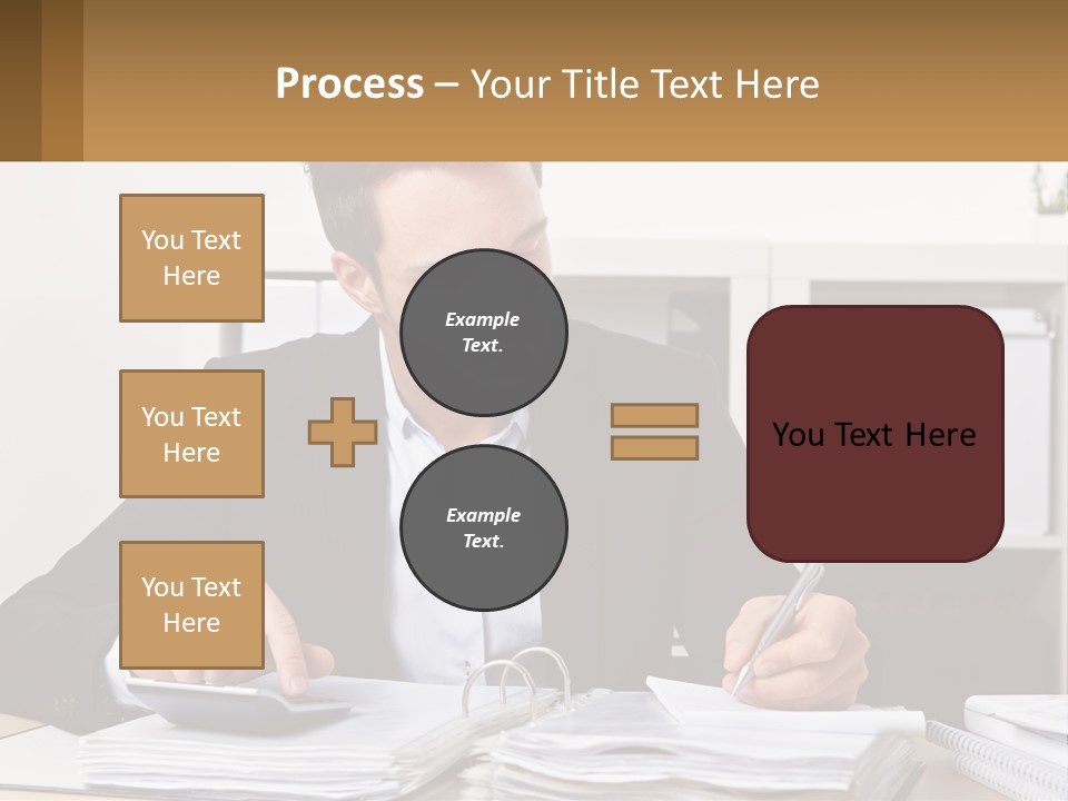 A Man Sitting At A Desk Writing On A Piece Of Paper PowerPoint Template