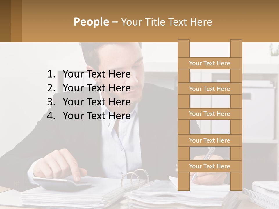 A Man Sitting At A Desk Writing On A Piece Of Paper PowerPoint Template