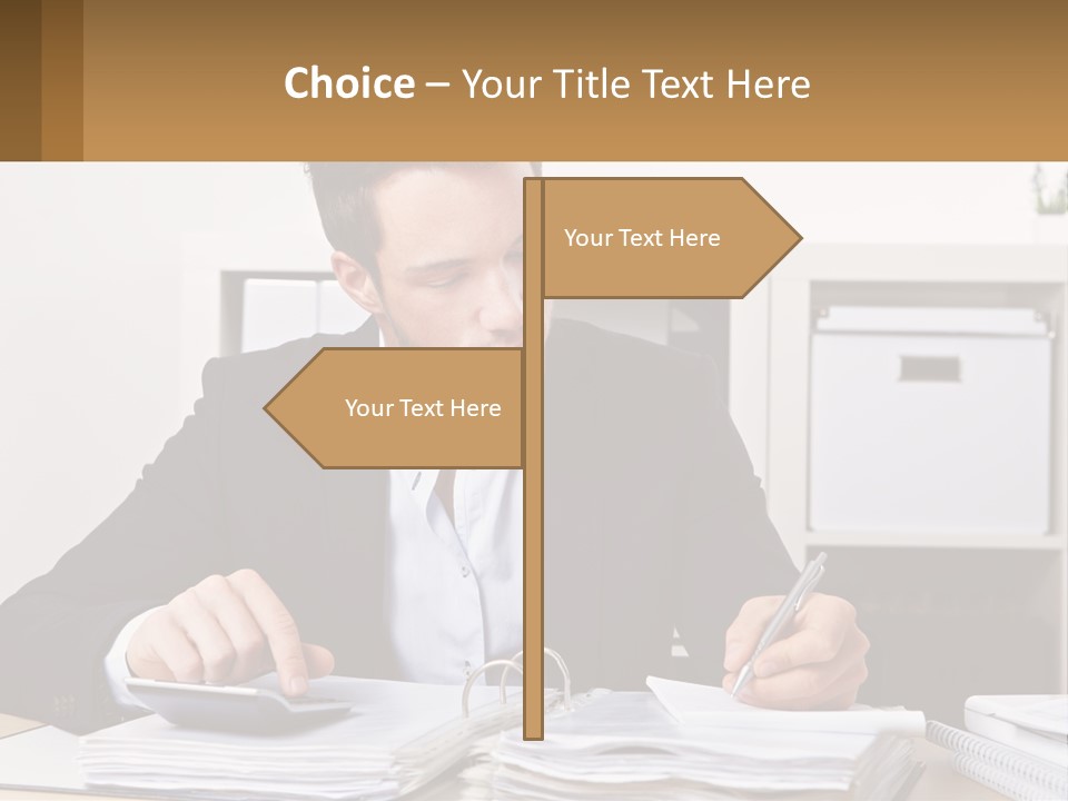A Man Sitting At A Desk Writing On A Piece Of Paper PowerPoint Template