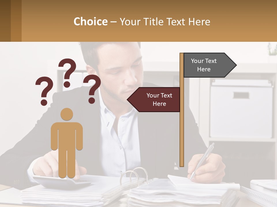 A Man Sitting At A Desk Writing On A Piece Of Paper PowerPoint Template