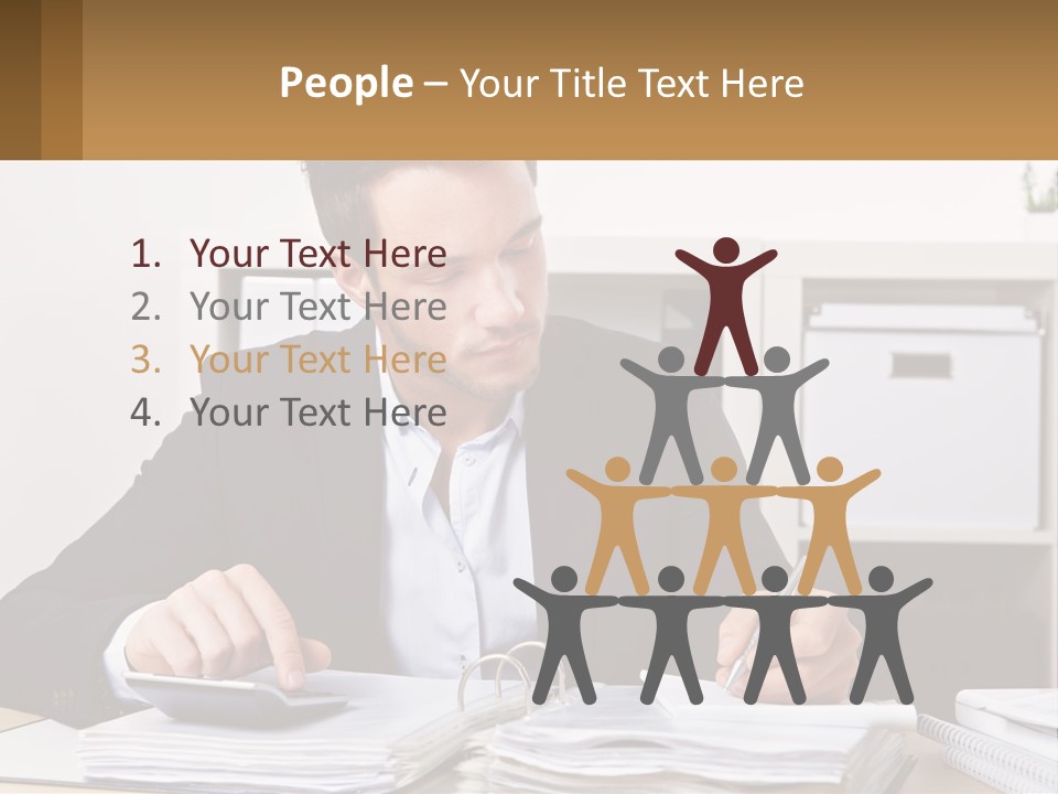 A Man Sitting At A Desk Writing On A Piece Of Paper PowerPoint Template