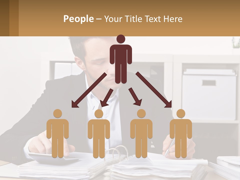 A Man Sitting At A Desk Writing On A Piece Of Paper PowerPoint Template