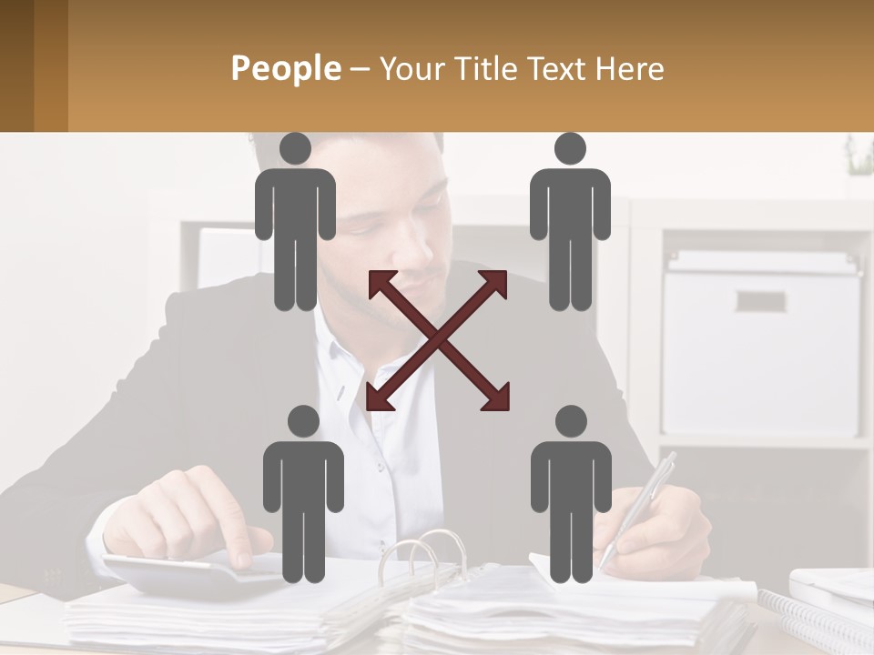 A Man Sitting At A Desk Writing On A Piece Of Paper PowerPoint Template