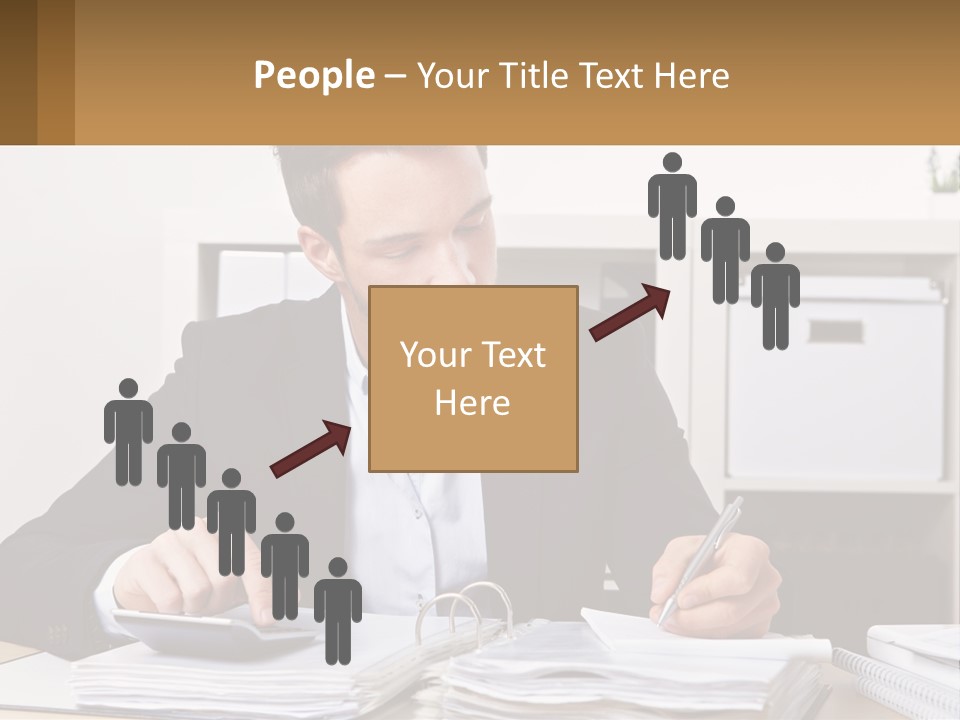 A Man Sitting At A Desk Writing On A Piece Of Paper PowerPoint Template