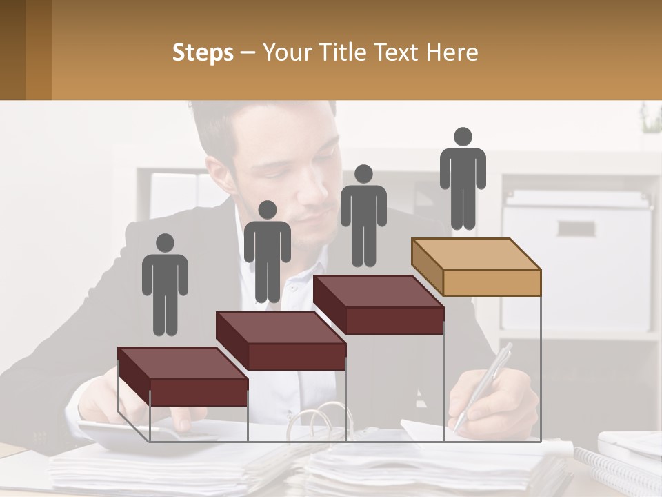 A Man Sitting At A Desk Writing On A Piece Of Paper PowerPoint Template