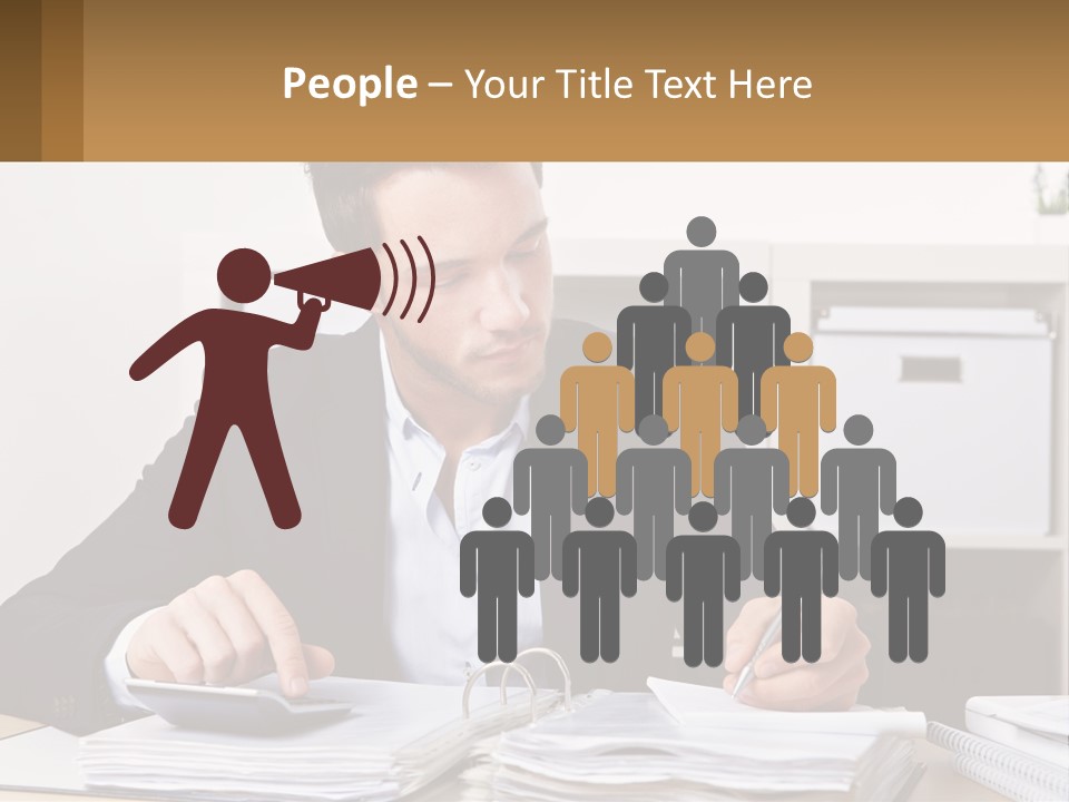 A Man Sitting At A Desk Writing On A Piece Of Paper PowerPoint Template