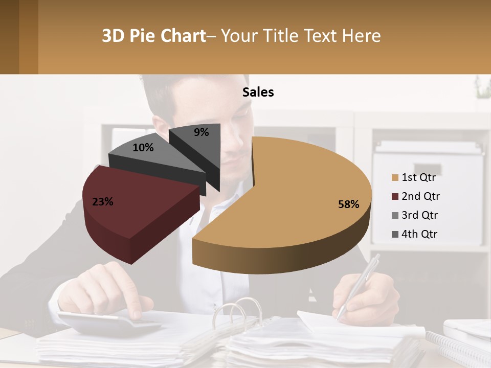 A Man Sitting At A Desk Writing On A Piece Of Paper PowerPoint Template