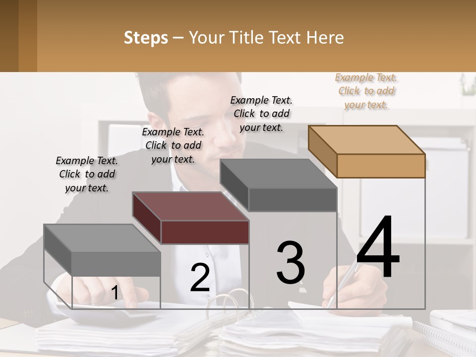 A Man Sitting At A Desk Writing On A Piece Of Paper PowerPoint Template