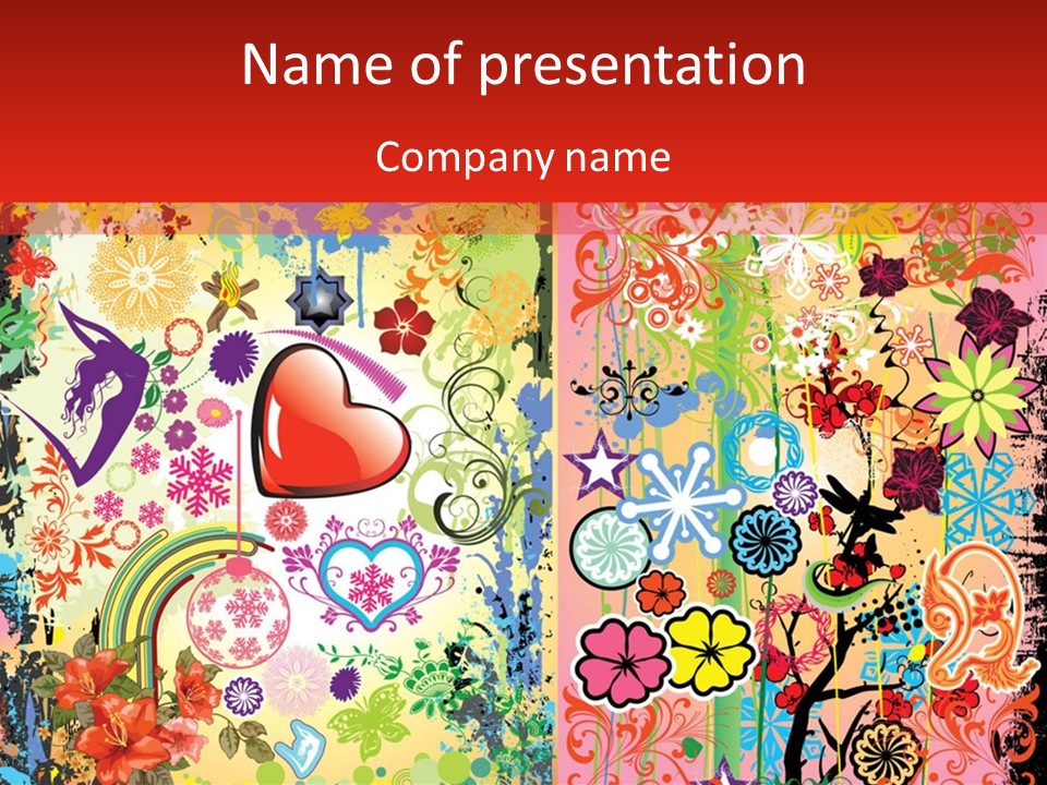 A Colorful Powerpoint Presentation With Hearts And Flowers PowerPoint Template