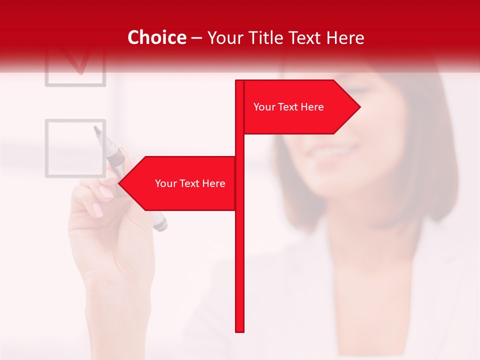 A Woman Writing A Check Mark On A Screen PowerPoint Template