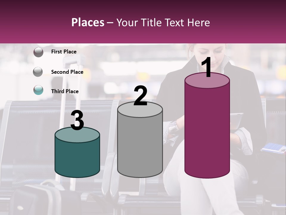 A Woman Sitting On A Bench With A Tablet PowerPoint Template