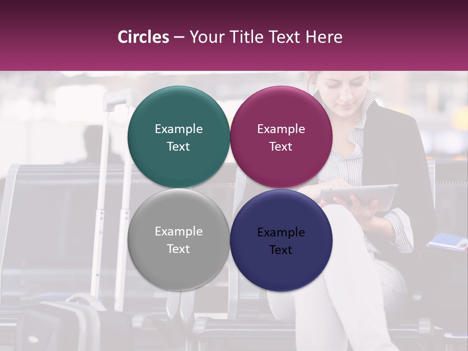 A Woman Sitting On A Bench With A Tablet PowerPoint Template