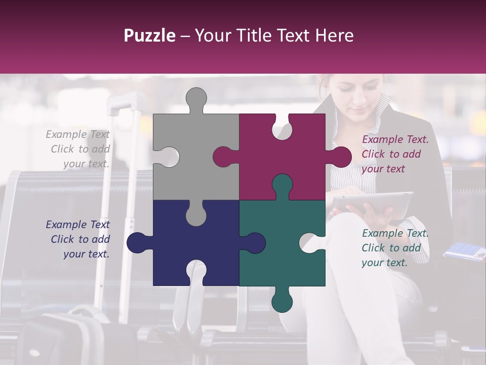 A Woman Sitting On A Bench With A Tablet PowerPoint Template