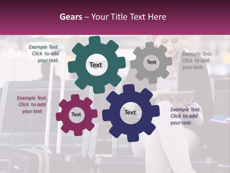 A Woman Sitting On A Bench With A Tablet PowerPoint Template