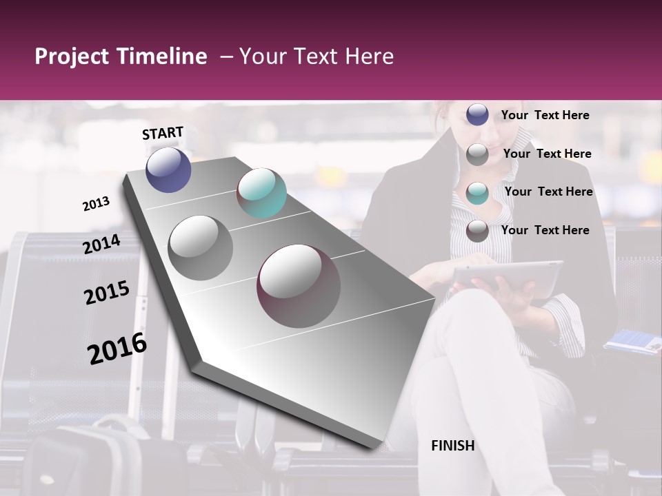 A Woman Sitting On A Bench With A Tablet PowerPoint Template