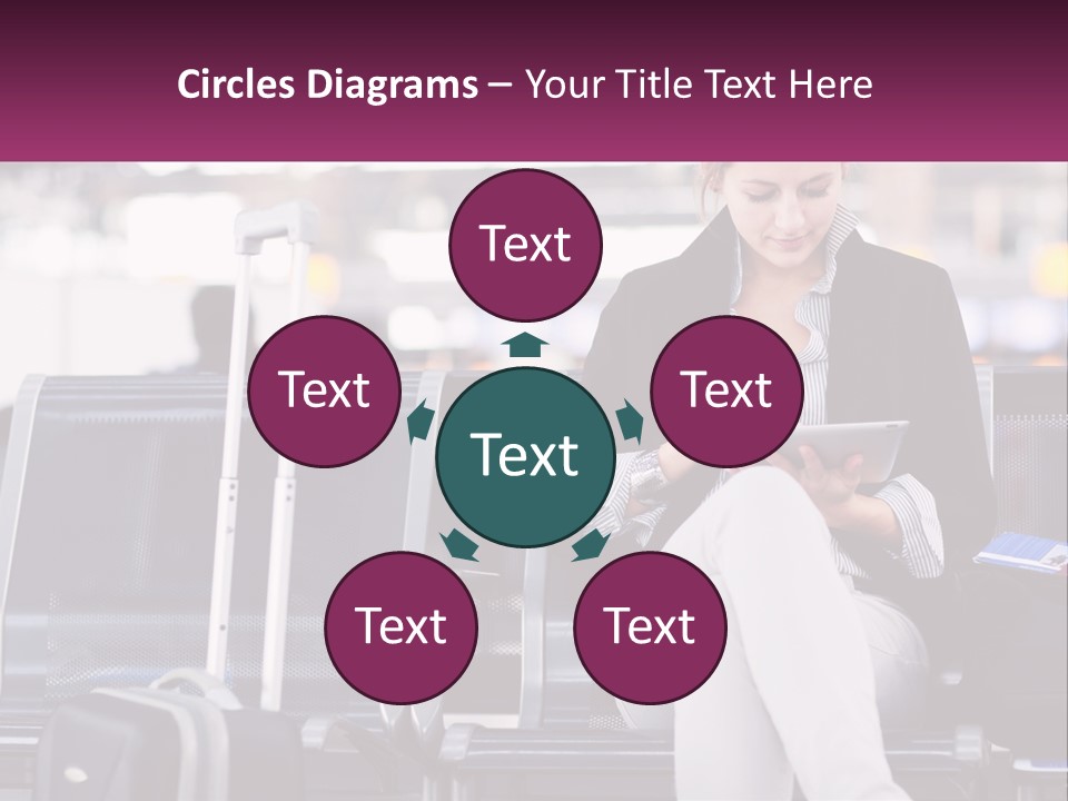 A Woman Sitting On A Bench With A Tablet PowerPoint Template