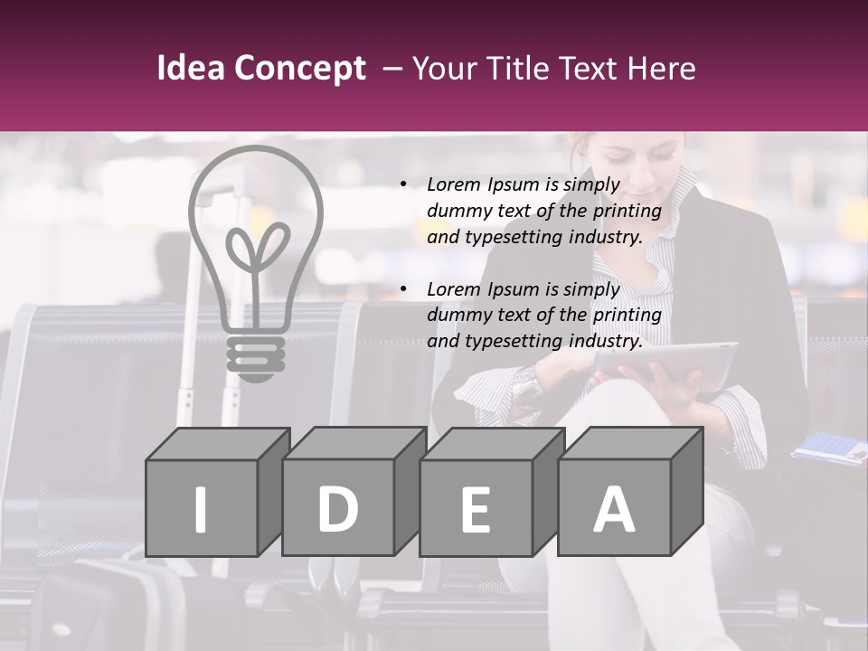 A Woman Sitting On A Bench With A Tablet PowerPoint Template