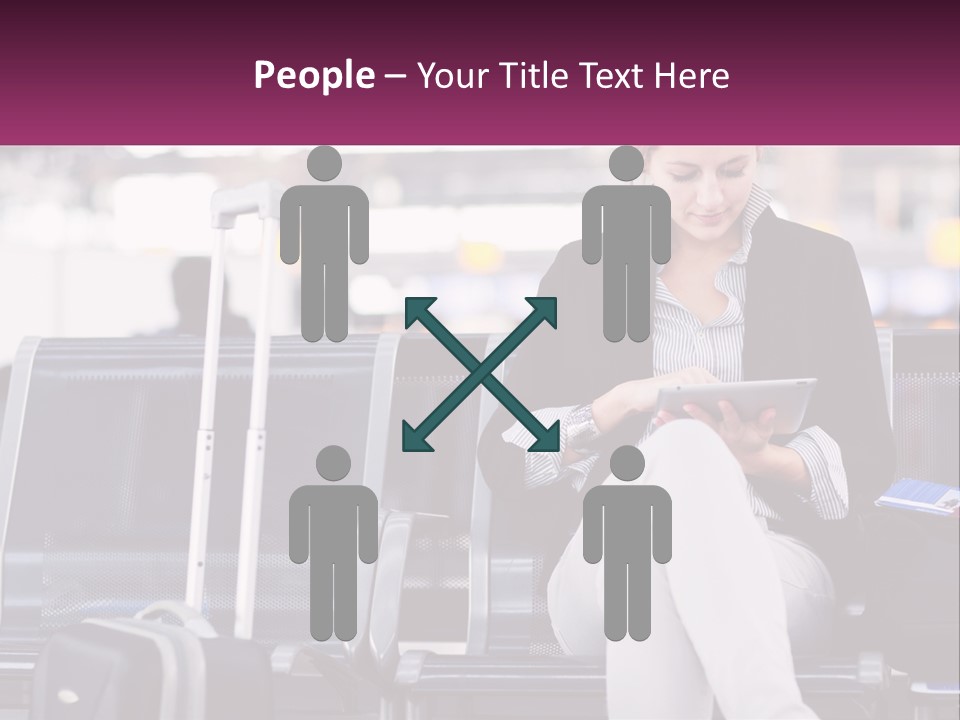 A Woman Sitting On A Bench With A Tablet PowerPoint Template