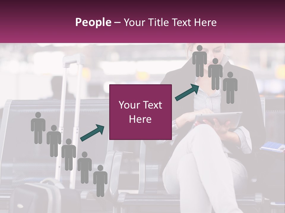 A Woman Sitting On A Bench With A Tablet PowerPoint Template