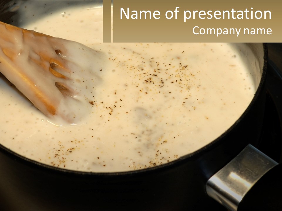 A Wooden Spoon Stirring A Sauce In A Pan PowerPoint Template