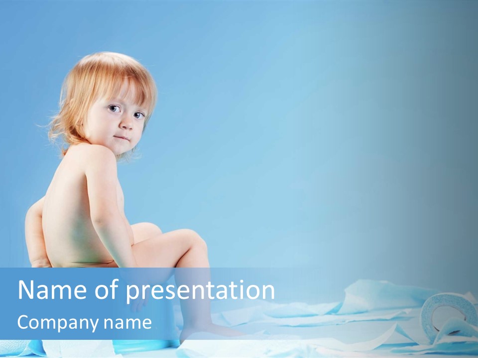 A Baby Sitting On A Blue Blanket With A Blue Background PowerPoint Template
