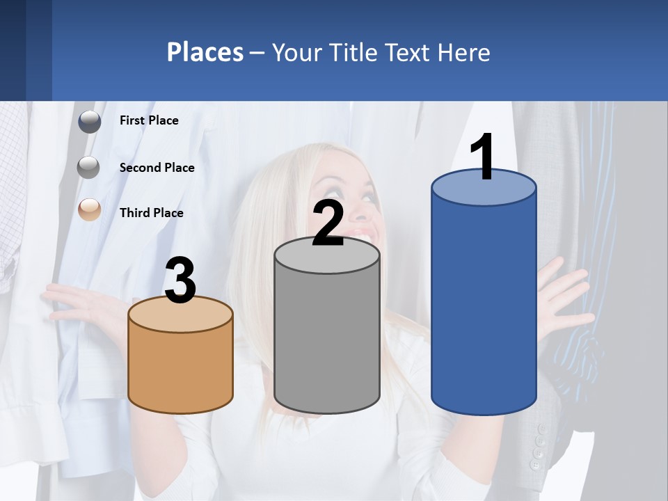 A Woman Standing In Front Of A Rack Of Shirts PowerPoint Template