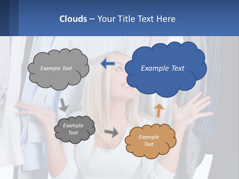 A Woman Standing In Front Of A Rack Of Shirts PowerPoint Template