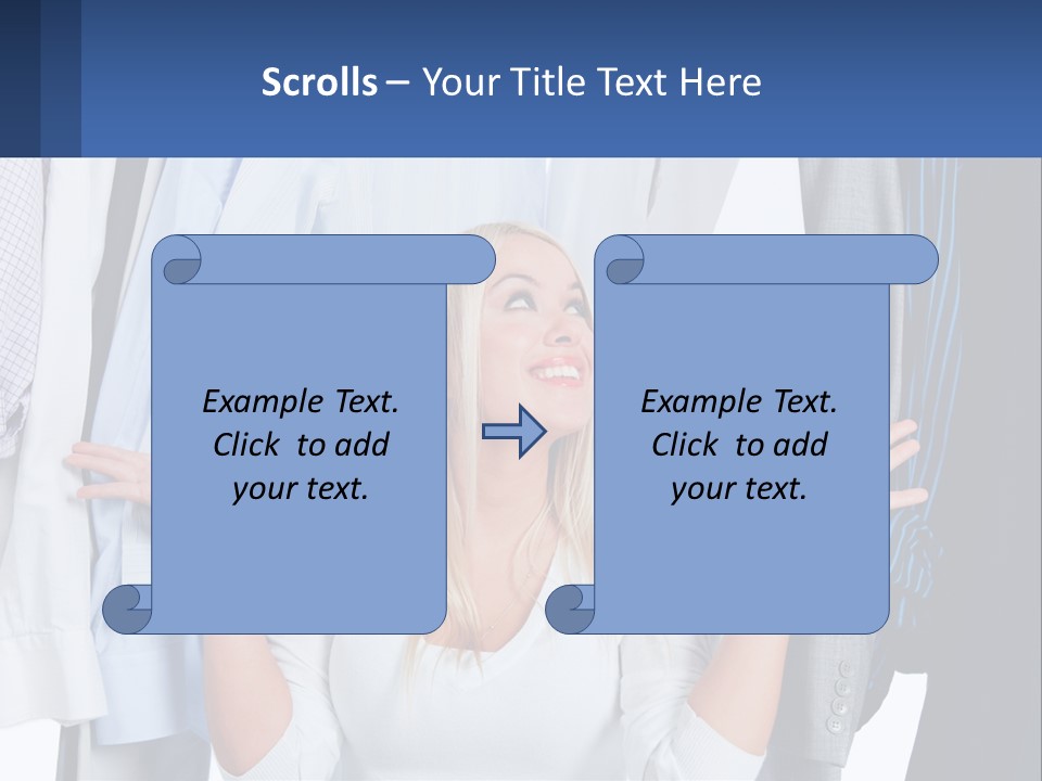 A Woman Standing In Front Of A Rack Of Shirts PowerPoint Template