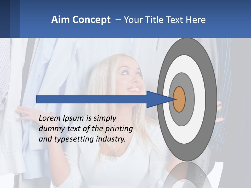 A Woman Standing In Front Of A Rack Of Shirts PowerPoint Template