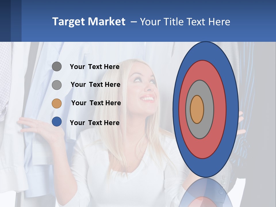 A Woman Standing In Front Of A Rack Of Shirts PowerPoint Template