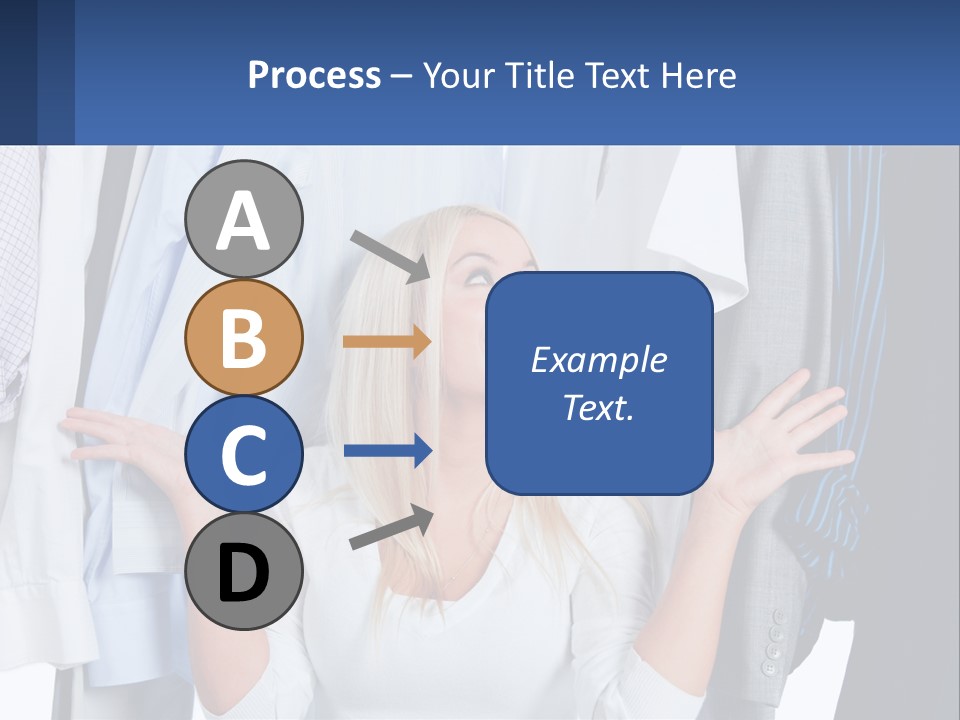 A Woman Standing In Front Of A Rack Of Shirts PowerPoint Template