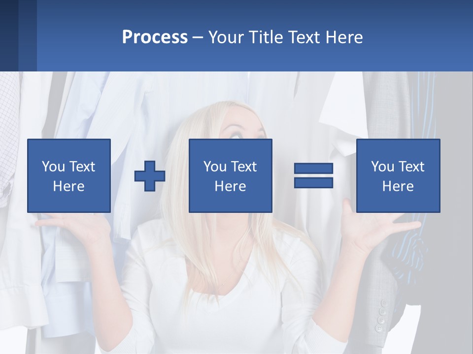 A Woman Standing In Front Of A Rack Of Shirts PowerPoint Template