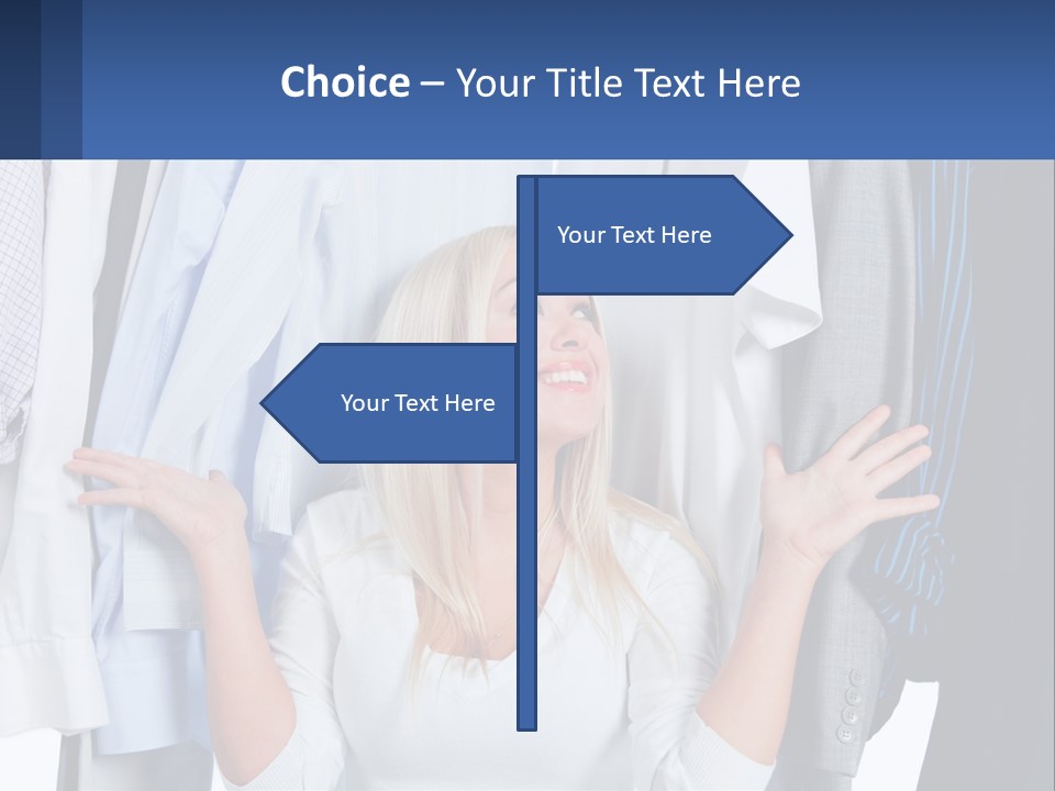 A Woman Standing In Front Of A Rack Of Shirts PowerPoint Template