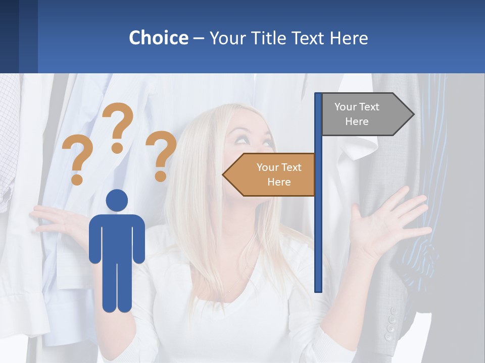 A Woman Standing In Front Of A Rack Of Shirts PowerPoint Template