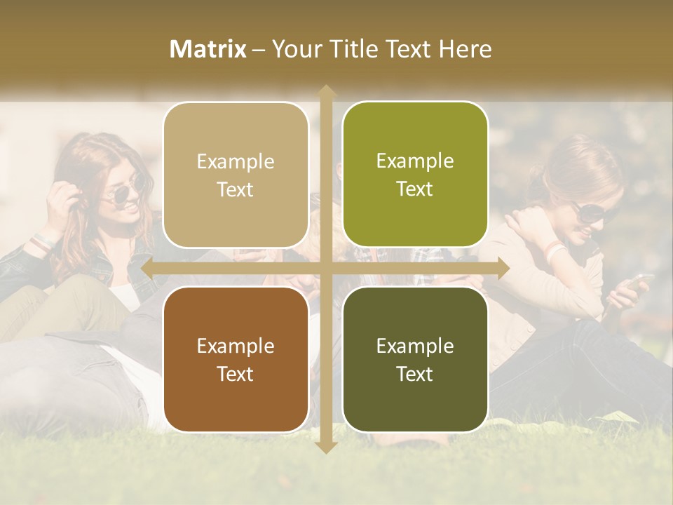 A Group Of People Sitting On The Grass Looking At Their Cell Phones PowerPoint Template