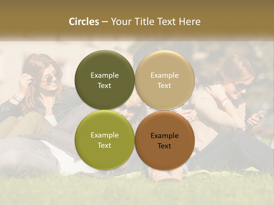 A Group Of People Sitting On The Grass Looking At Their Cell Phones PowerPoint Template